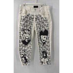 PacSun life after death, rare graffiti print men’s-slim fit jeans, 32 unisex